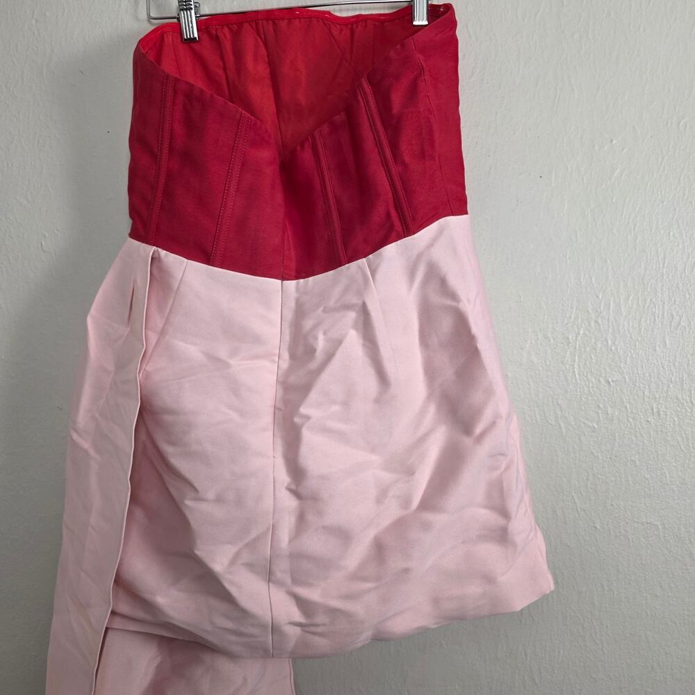 Showpo Olympia Red Pink Colorblock Strapless Draped Mini Party Dress NWT US 10 - Picture 10 of 15
